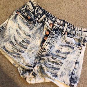 Acid wash jean shorts